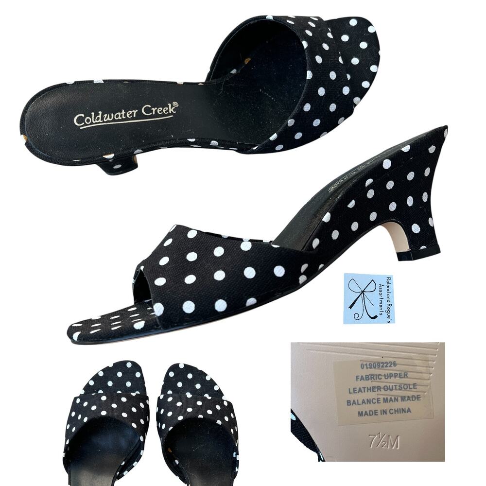 Coldwater Creek Polka Dot Open Toe Heels Shoes Sz 7.5